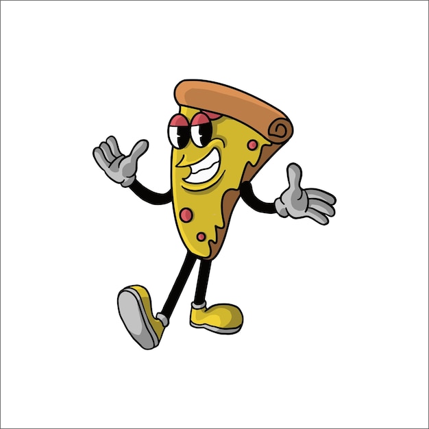 Personagem de desenho animado de pizza vintage 9039s vetor premium