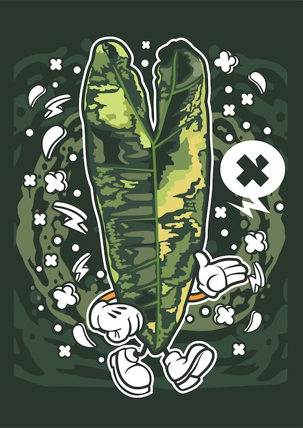 Personagem de desenho animado de planta variegada de Philodendron Billietiae