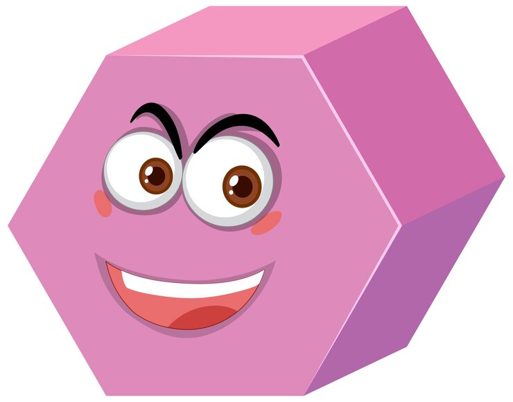 Vetor personagem de desenho animado de prisma hexagonal com expressão facial em fundo branco