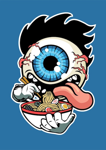 Vetor personagem de desenho animado de ramen de globo ocular