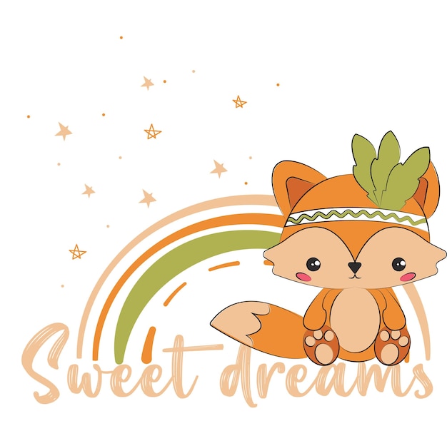 Personagem de desenho animado de raposa fofa com texto de bons sonhos Animais da floresta Cartazes de parede de quarto de berçário