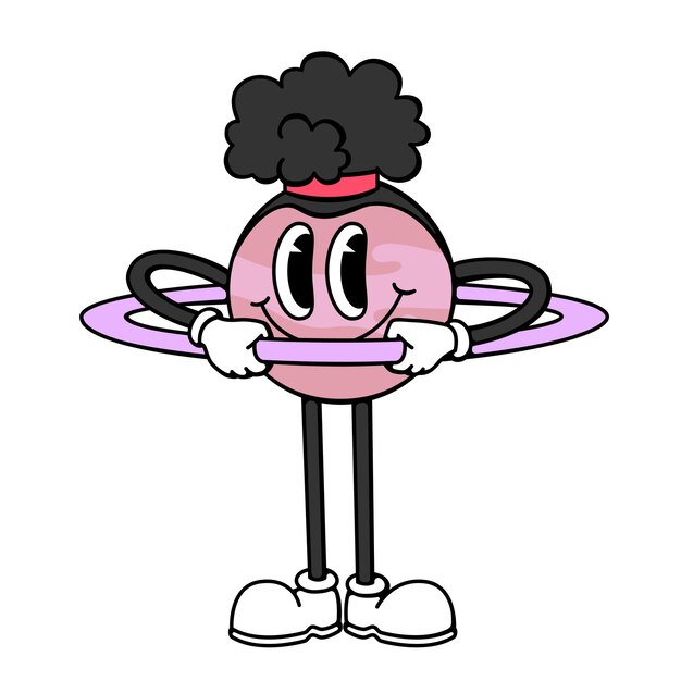 Vetor personagem de desenho animado de saturno com anéis em design retro