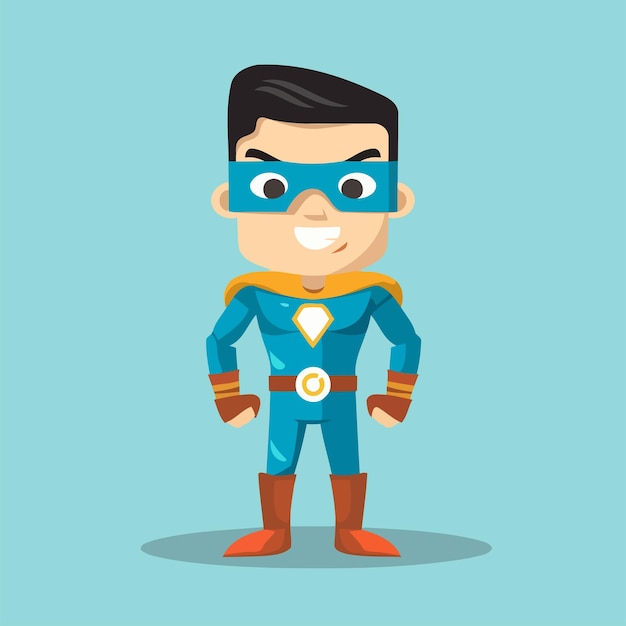 Vetor personagem de desenho animado de super-herói ilustração vetorial em um estilo plano sobre um fundo azul