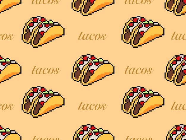 Personagem de desenho animado de taco sem costura em fundo amarelo estilo pixel