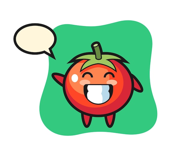 Personagem de desenho animado de tomates fazendo um gesto com a mão, design de estilo fofo para camiseta, adesivo, elemento de logotipo