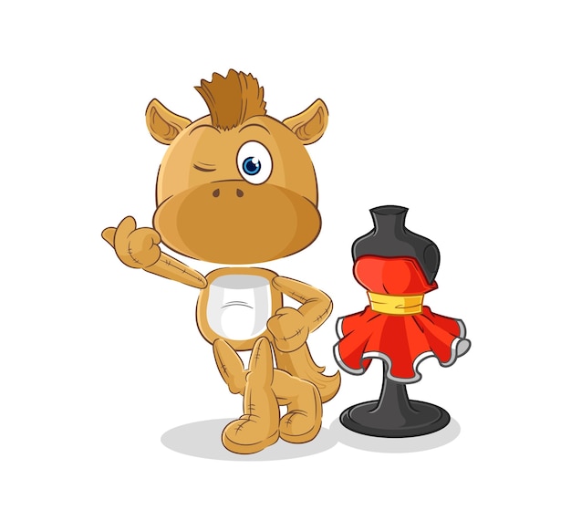 Personagem de desenho animado de vetor de designer de moda de cavalo