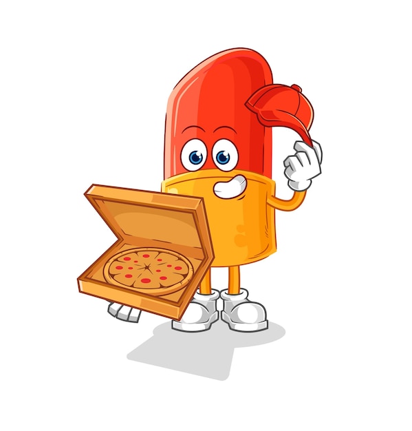 Personagem de desenho animado de vetor de entregador de pizza de batom