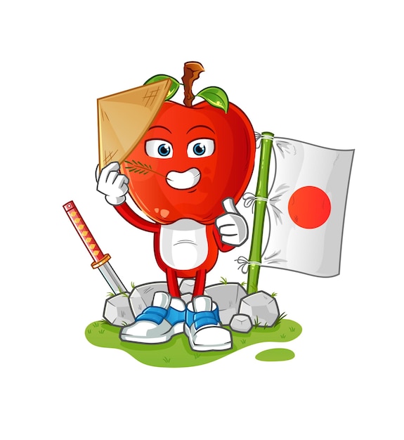 Personagem de desenho animado de vetor japonês de cabeça de maçã