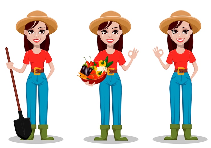 Vetor personagem de desenho animado do agricultor feminino