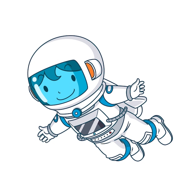 Personagem de desenho animado do astronauta flutuando, ilustração.