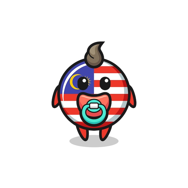 Personagem de desenho animado do bebê crachá da bandeira da malásia com chupeta, design de estilo fofo para camiseta, adesivo, elemento de logotipo