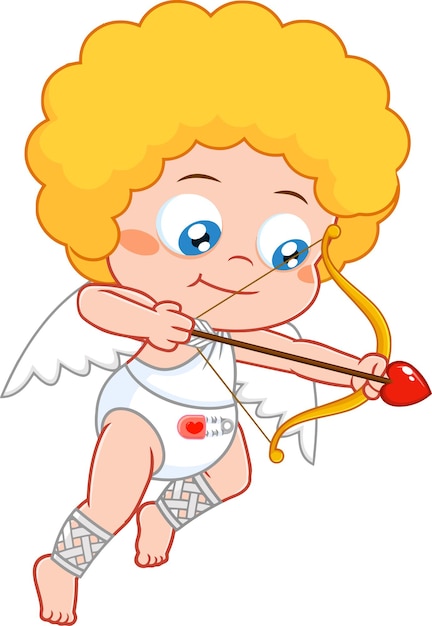 Personagem de desenho animado do bebê cupido atirando setas de coração. ilustração isolada em fundo transparente