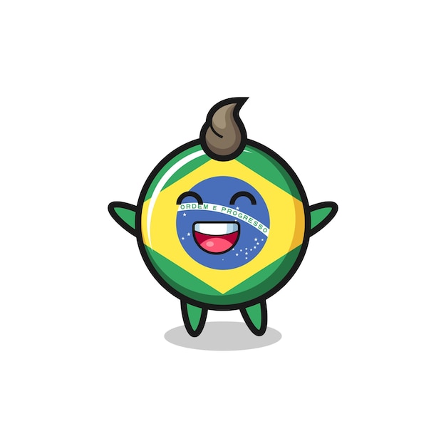 Personagem de desenho animado do bebê feliz com o emblema da bandeira do Brasil