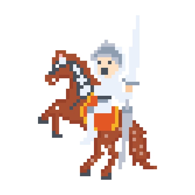 Personagem de desenho animado do cavaleiro no estilo pixel art. guerreiro de pixel art.