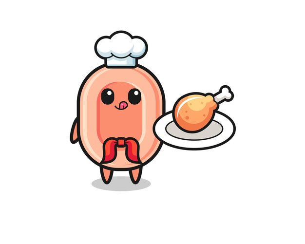 Personagem de desenho animado do chef de frango frito com sabão, design bonito