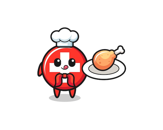 Personagem de desenho animado do chef suíço de frango frito, design bonito