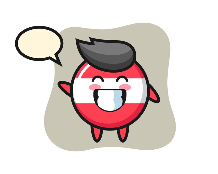 Vetor personagem de desenho animado do distintivo da bandeira da áustria fazendo um gesto com a mão.
