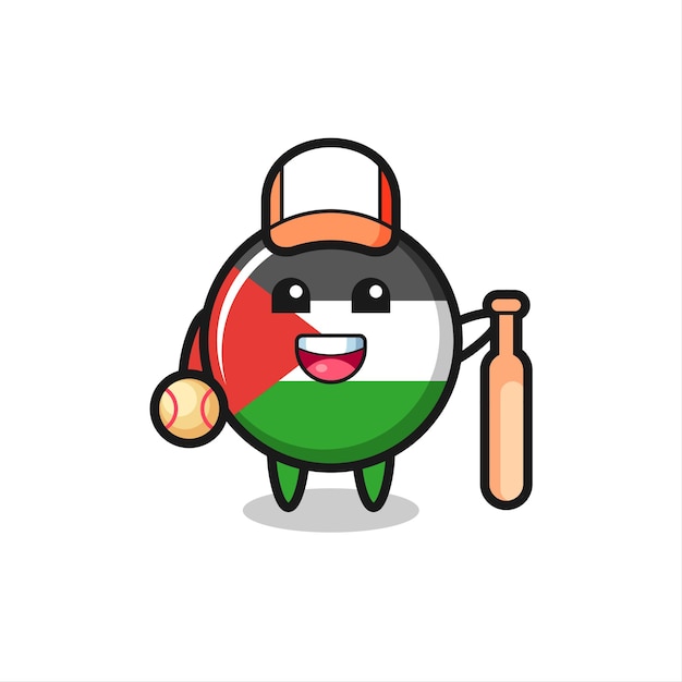 Personagem de desenho animado do distintivo da bandeira da palestina como jogador de beisebol