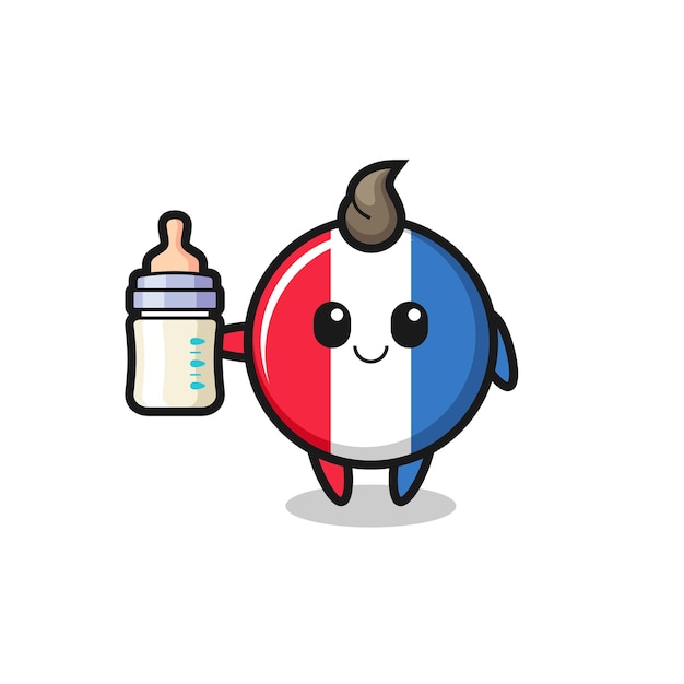 Personagem de desenho animado do emblema da bandeira bebê da frança com garrafa de leite