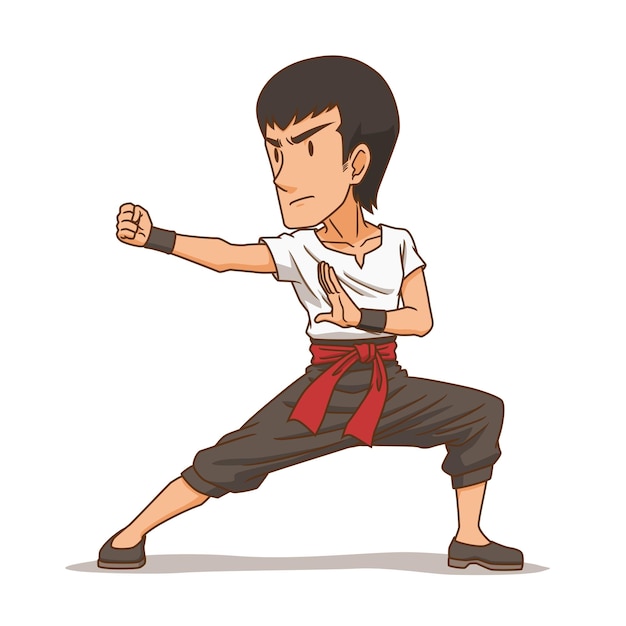 Vetor personagem de desenho animado do garoto kung fu