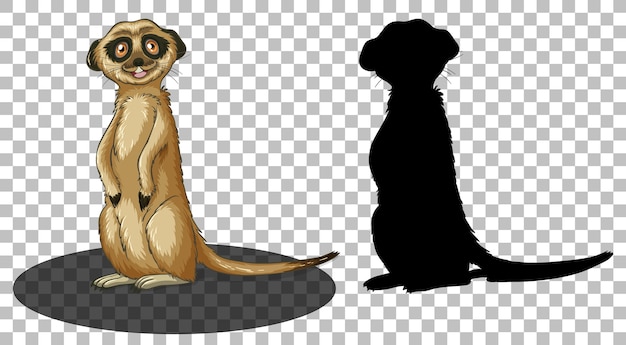 Personagem de desenho animado do meerkat com sua silhueta