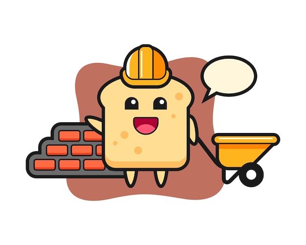 Personagem de desenho animado do pão como construtor