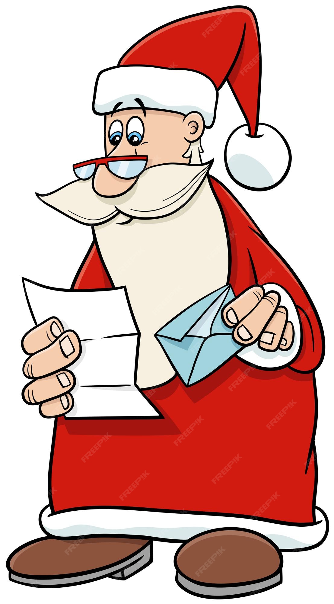 Personagem de desenho animado do papai noel lendo uma carta na época do natal | Vetor Premium Personagem de desenho animado do papai noel lendo uma carta na época do natal | Vetor Premium
