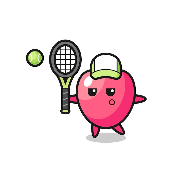 Personagem de desenho animado do símbolo do coração como um jogador de tênis, design de estilo fofo para camiseta, adesivo, elemento de logotipo