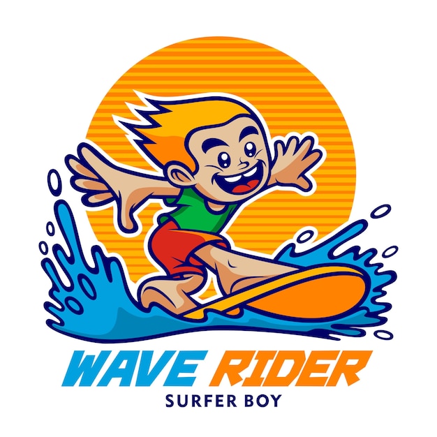 Personagem de desenho animado do surfista menino