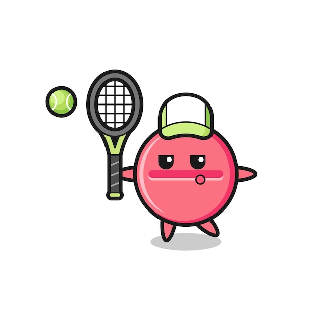 Personagem de desenho animado do tablet de medicina como jogador de tênis, design bonito