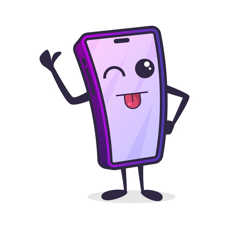 Vetor personagem de desenho animado do telefone mostrando a língua