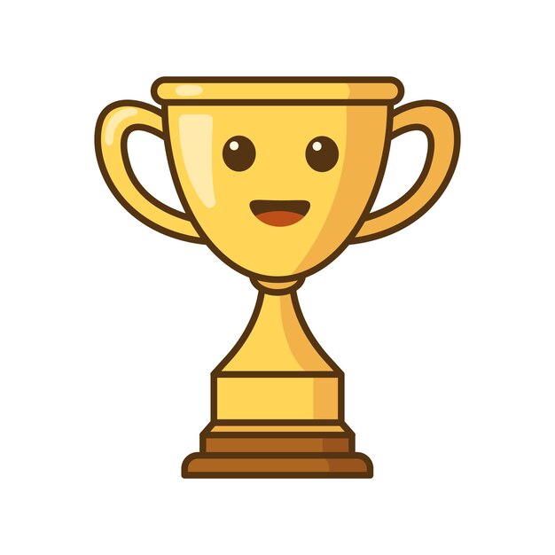 Personagem de desenho animado do troféu de ouro Copa do troféu de campeão do primeiro lugar em estilo simples Ícone de contorno plano do vetor