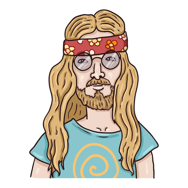 Personagem de desenho animado do vetor - Homem Hippie. Retrato de subculturas