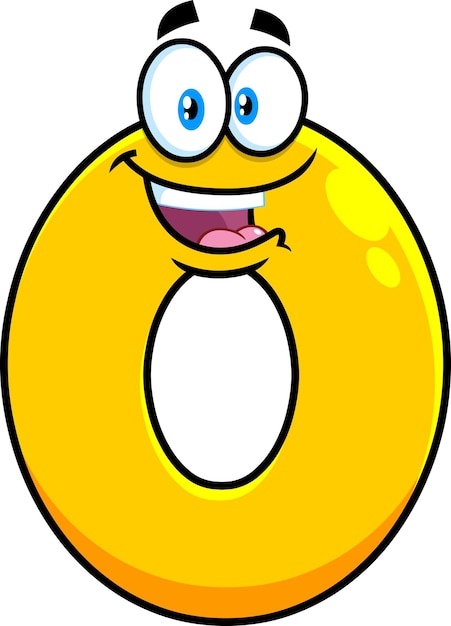 Personagem de desenho animado engraçado amarelo número zero 0 Personagem de desenho animado engraçado amarelo número zero 0