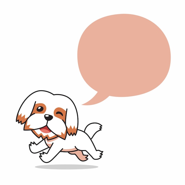 Personagem de desenho animado executando cachorro shih tzu com balão