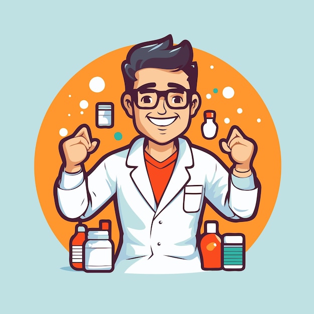 Vetor personagem de desenho animado farmacêutico ilustração vetorial em estilo plano