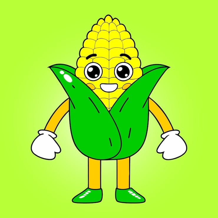 Vetor personagem de desenho animado feliz com olhos grandes e um sorriso alegre acenando com braços de casca verde