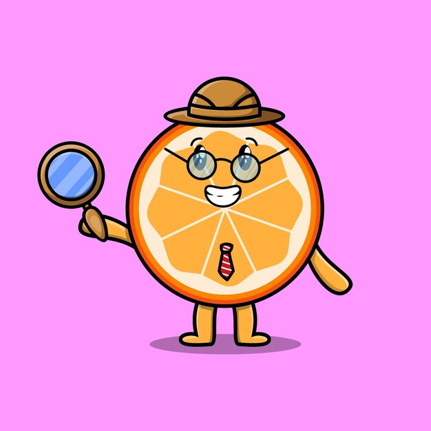 Personagem de desenho animado fofo detetive de frutas laranja