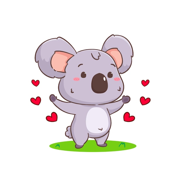 Vetor personagem de desenho animado fofo e feliz do urso coala compartilhando amor adorável ilustração em vetor animal kawaii