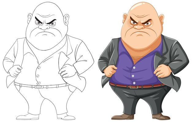 Vetor personagem de desenho animado grumpy bald middleage mafia man