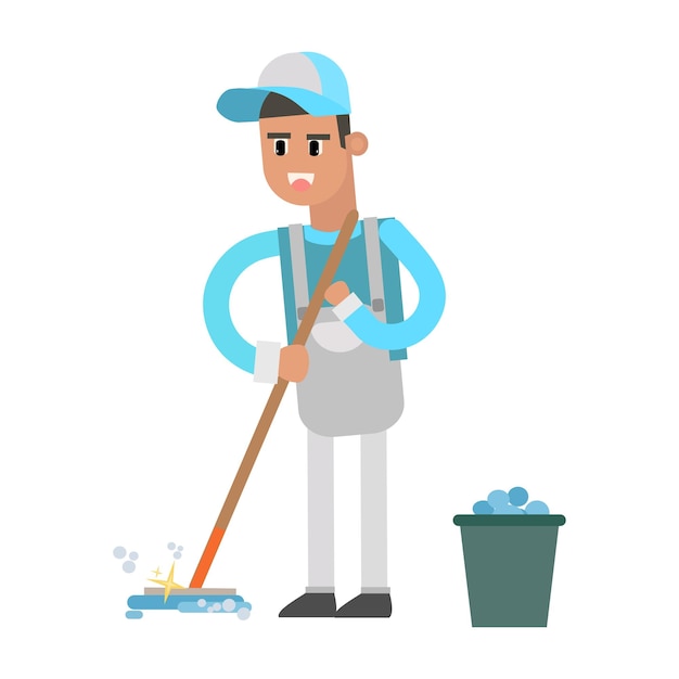 personagem de desenho animado homem serviço de limpeza