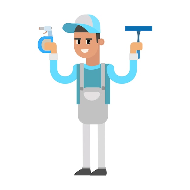 personagem de desenho animado homem serviço de limpeza