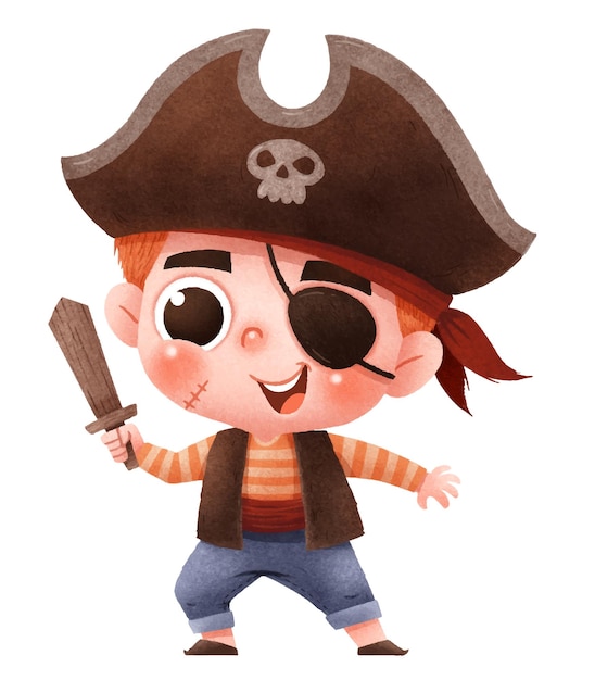Vetor personagem de desenho animado infantil. fantasia de pirata. feliz dia das bruxas.