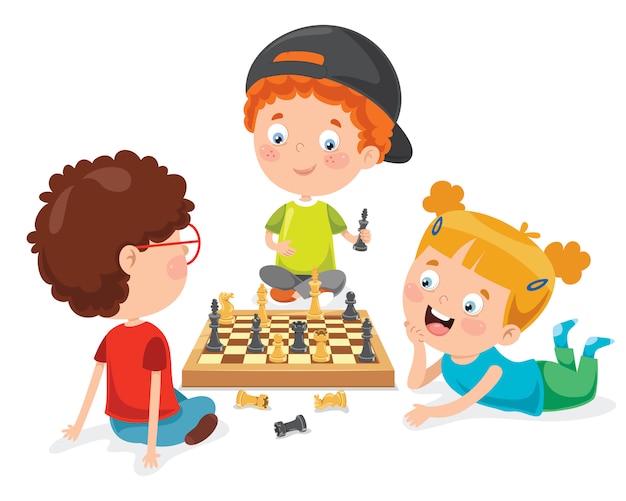 Crianças jogam xadrez jovens meninos e meninas jogando no jogo de  estratégia do clube de xadrez conjunto de ilustração vetorial