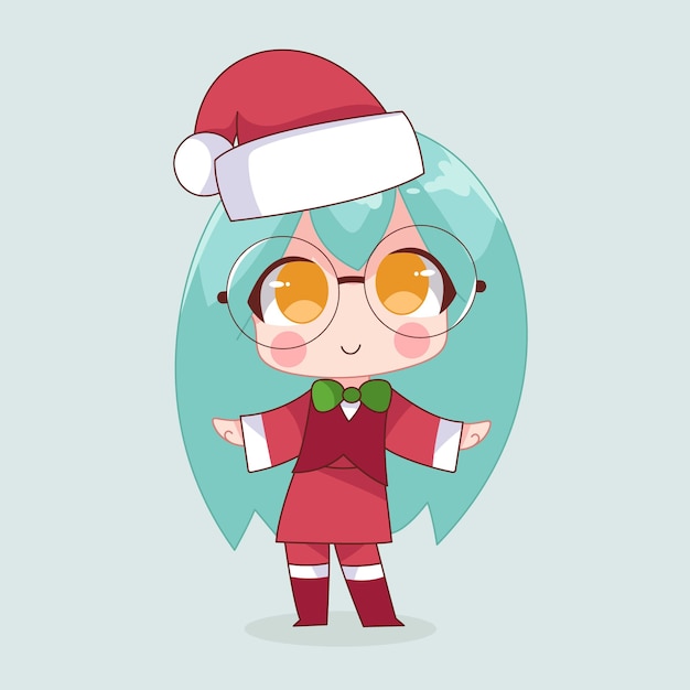 ilustração de desenho animado de natal anime de personagem kawaii