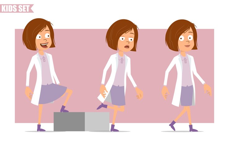 Vetor personagem de desenho animado liso engraçado cientista médico menina
