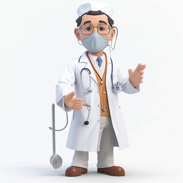 Vetor personagem de desenho animado médico 3d