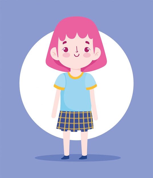 Personagem de desenho animado menina aluno uniforme escolar saia ilustração vetorial