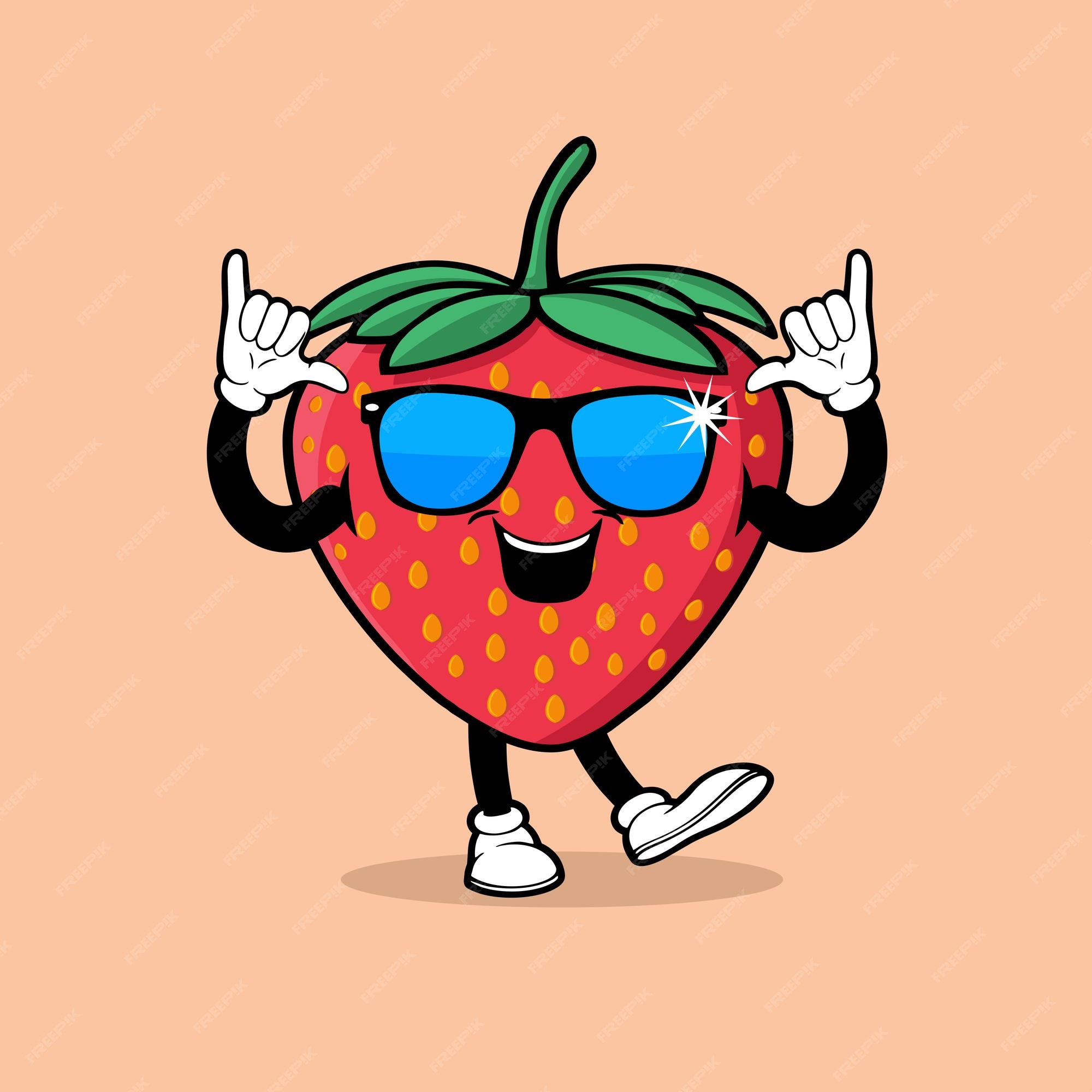 Ilustração vetorial personagem de fruta morango com óculos de sol