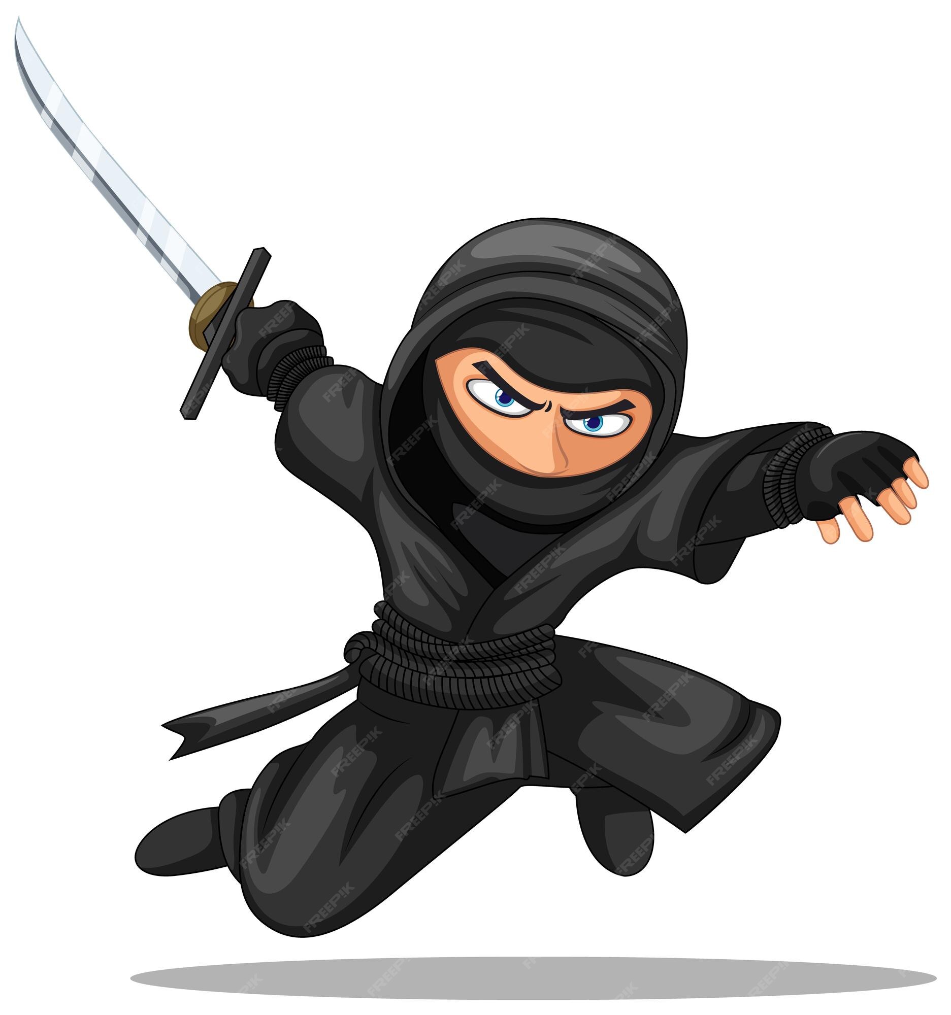 Personagem de desenho animado ninja com espada katana